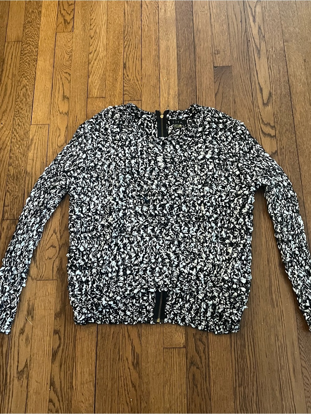 ezra Black and White Textured Zip-Front  too